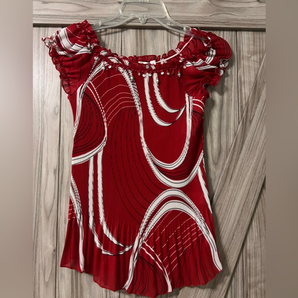 Red Pleated Blouse by Ja Pur SZ S